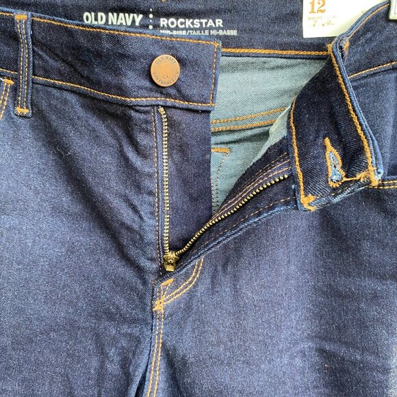 Old Navy Rockstar Women’s Super Skinny Jeans Sz 12 Short Dark Rinse Mid Rise 27" - Picture 9 of 12